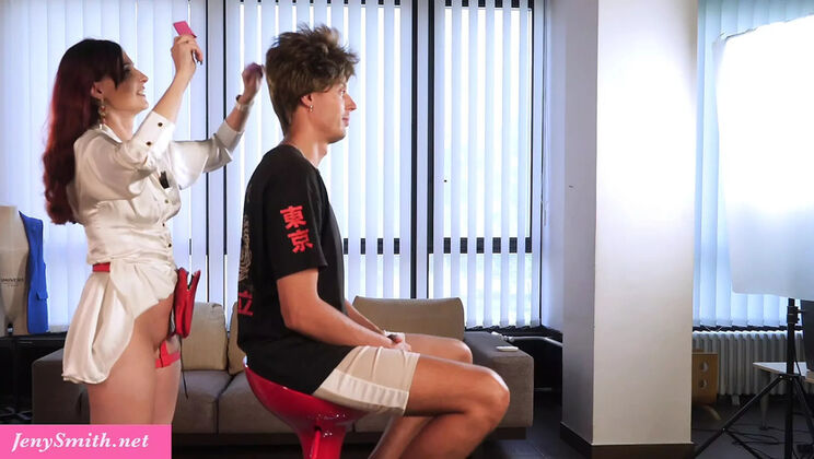 Sexy Russian Hairdresser Teases with Big Ass in Mini Skirt - POV Close-Up